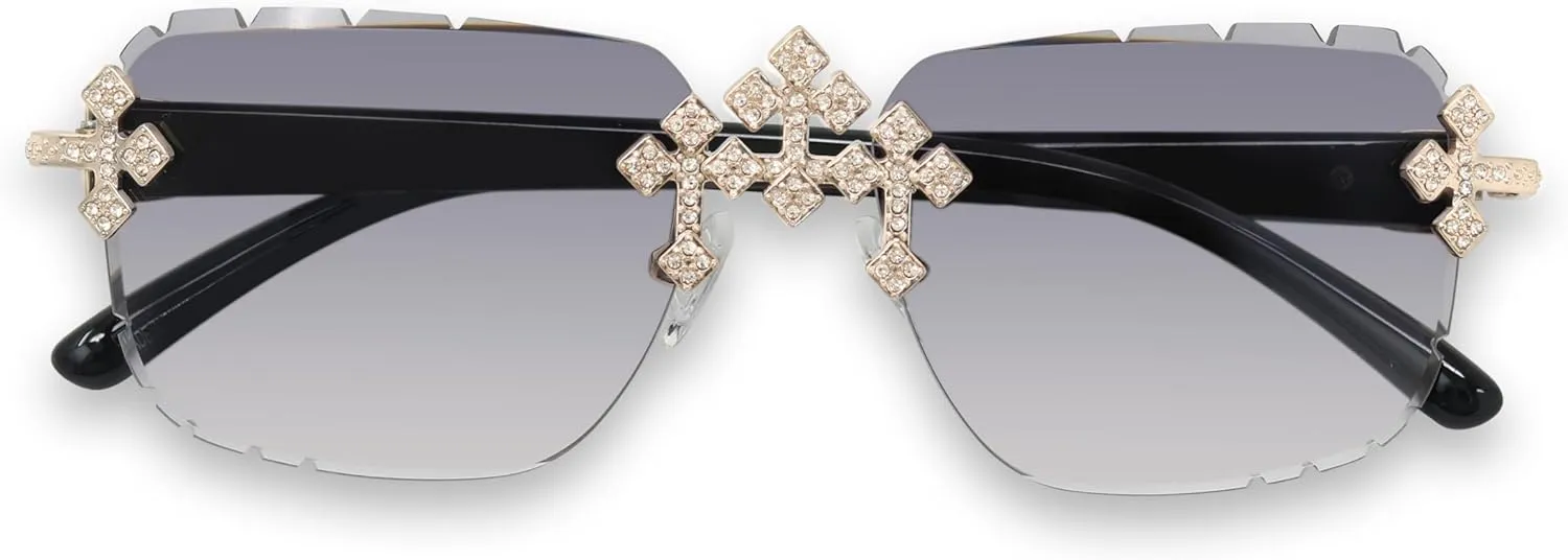 ICE STAR Triple Cross Iced-Out Sunglasses  Frameless Design Shades for Men & Women, Hip-Hop Fashion Eyewear