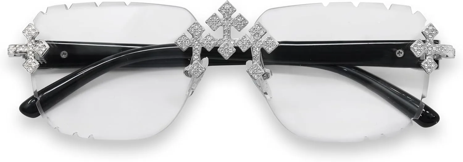ICE STAR Triple Cross Iced-Out Sunglasses  Frameless Design Shades for Men & Women, Hip-Hop Fashion Eyewear