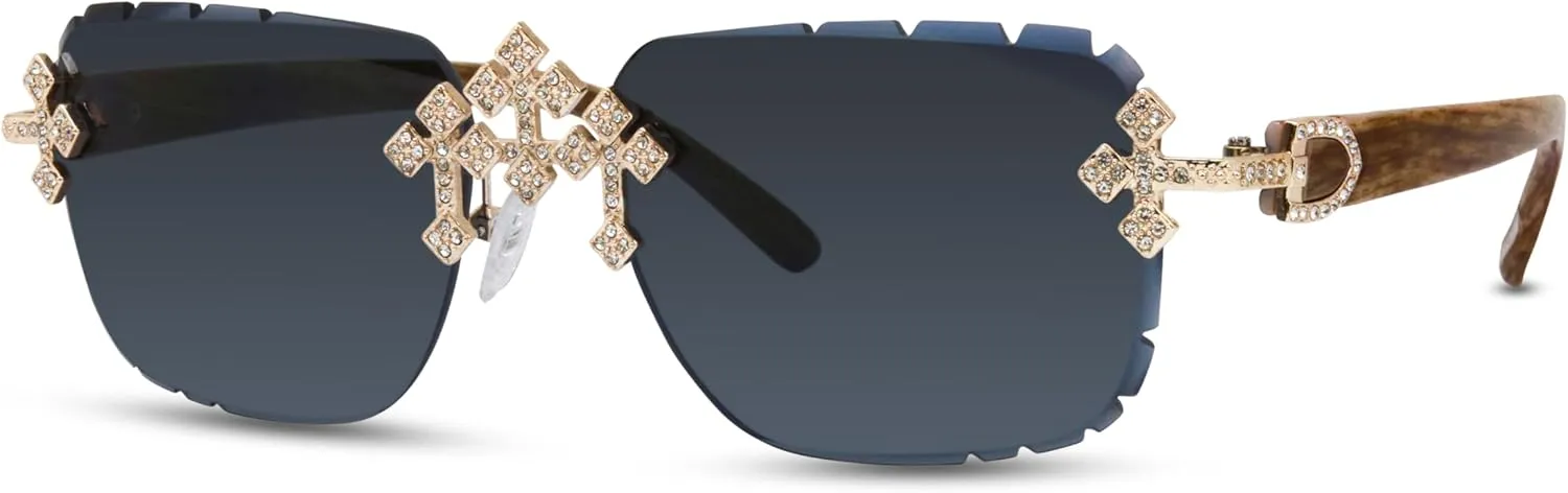 ICE STAR Triple Cross Iced-Out Sunglasses  Frameless Design Shades for Men & Women, Hip-Hop Fashion Eyewear