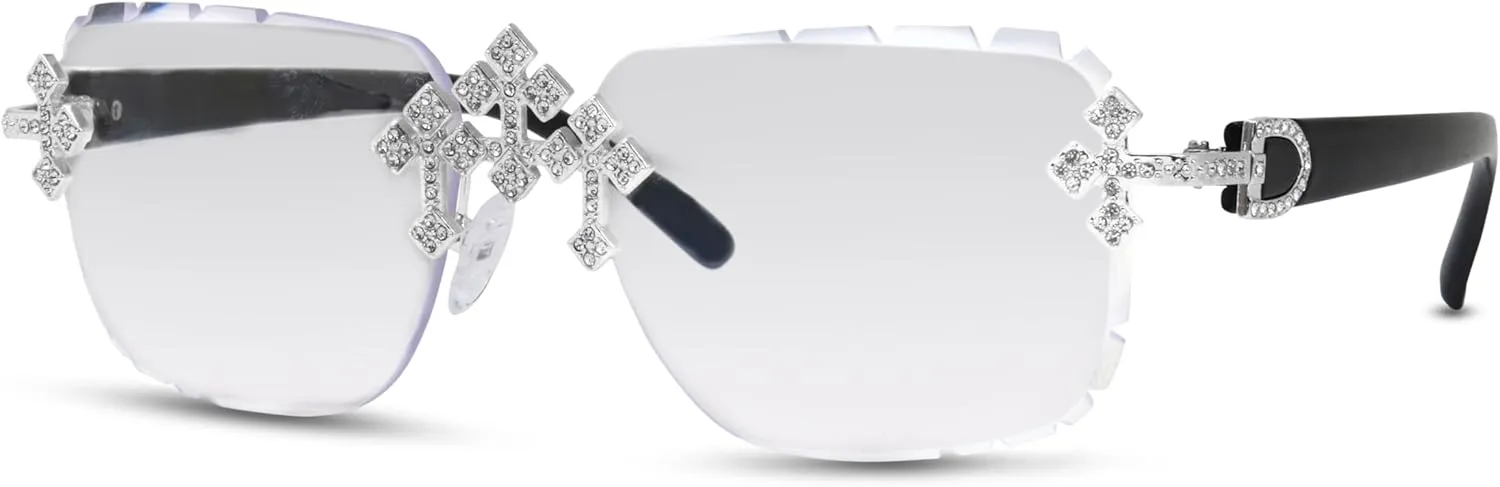 ICE STAR Triple Cross Iced-Out Sunglasses  Frameless Design Shades for Men & Women, Hip-Hop Fashion Eyewear