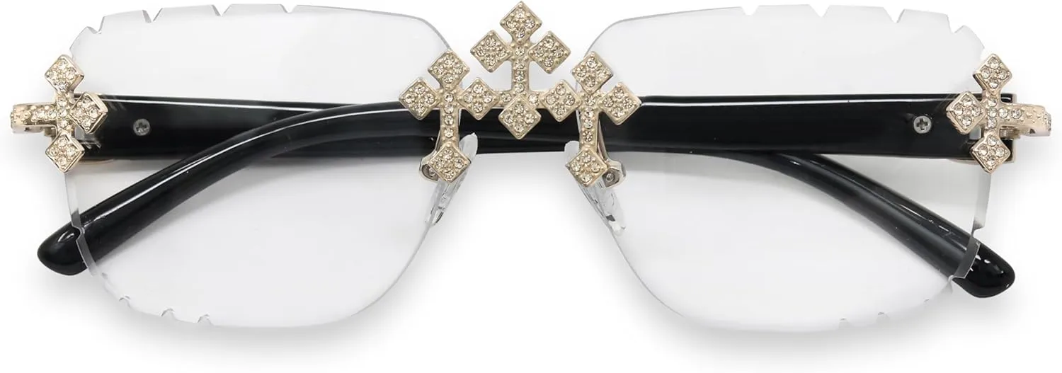 ICE STAR Triple Cross Iced-Out Sunglasses  Frameless Design Shades for Men & Women, Hip-Hop Fashion Eyewear