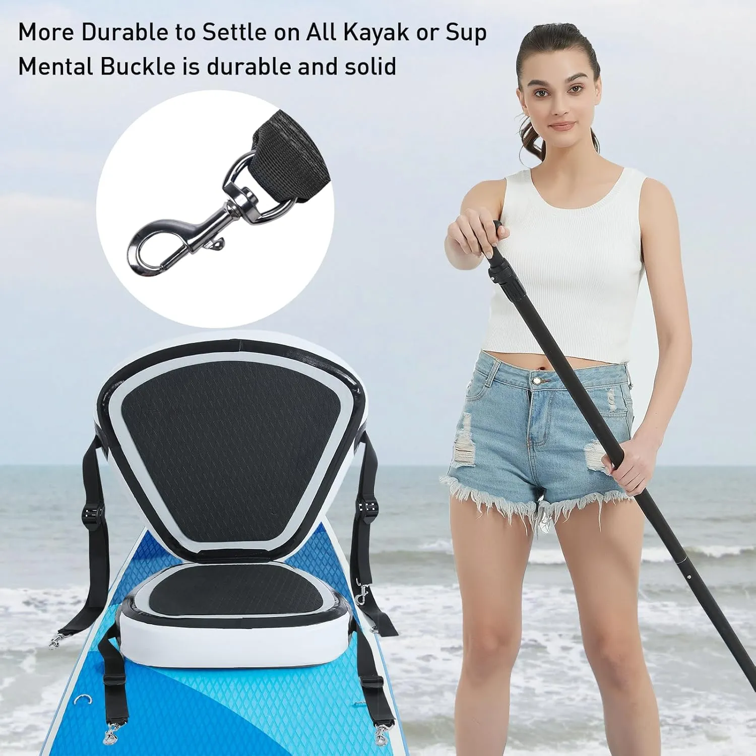 Inflatable Kayak Seat with Back Support, Universal Inflatable Paddle Board Seat Comfortable Detachable - Adjustable SUP Seat for Kayaks, Rowboats, Fishing Boats, Drifting Boats Black