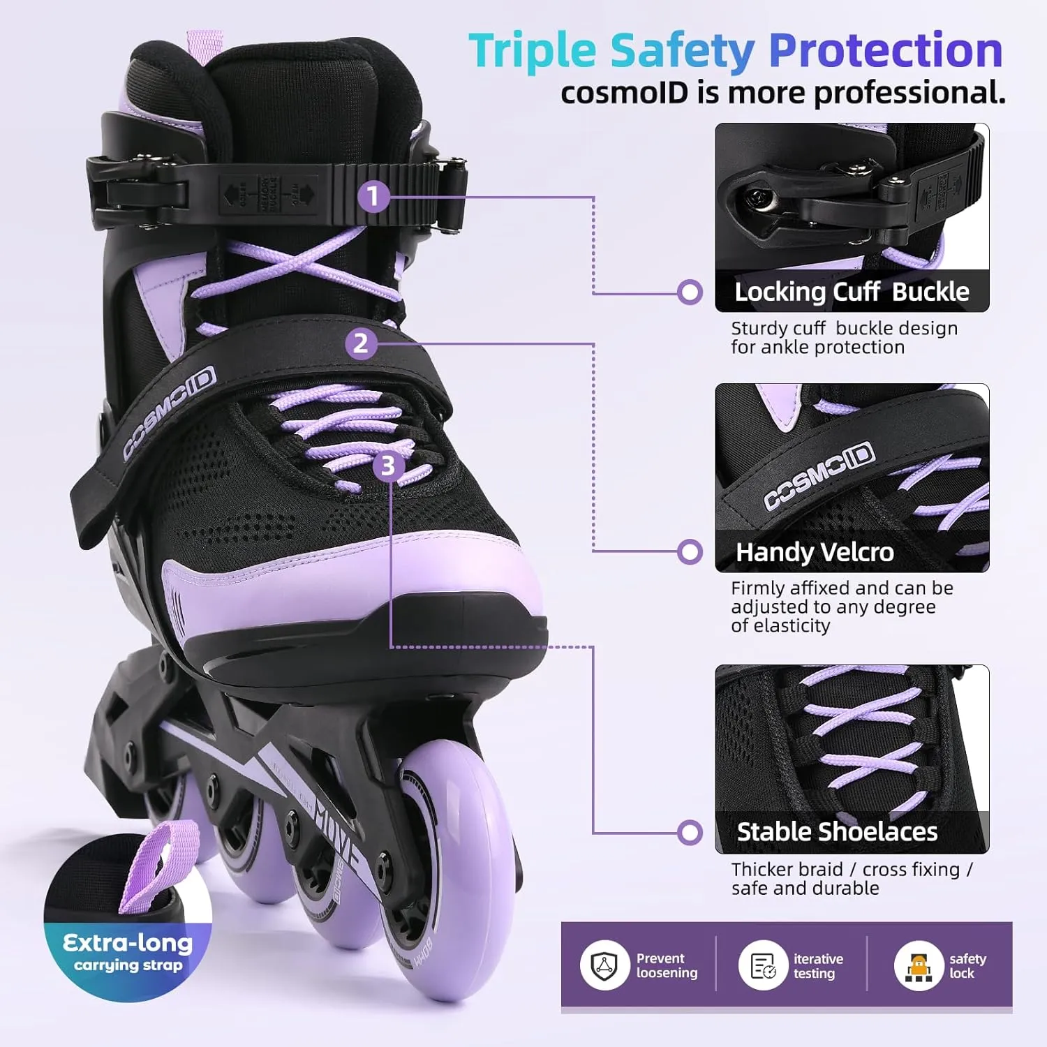 Inline Skate Women Men - COSMOID Move Professional Roller Skates Blades Adult Male Female, Indoor Outdoor and Fitness Black&Purple