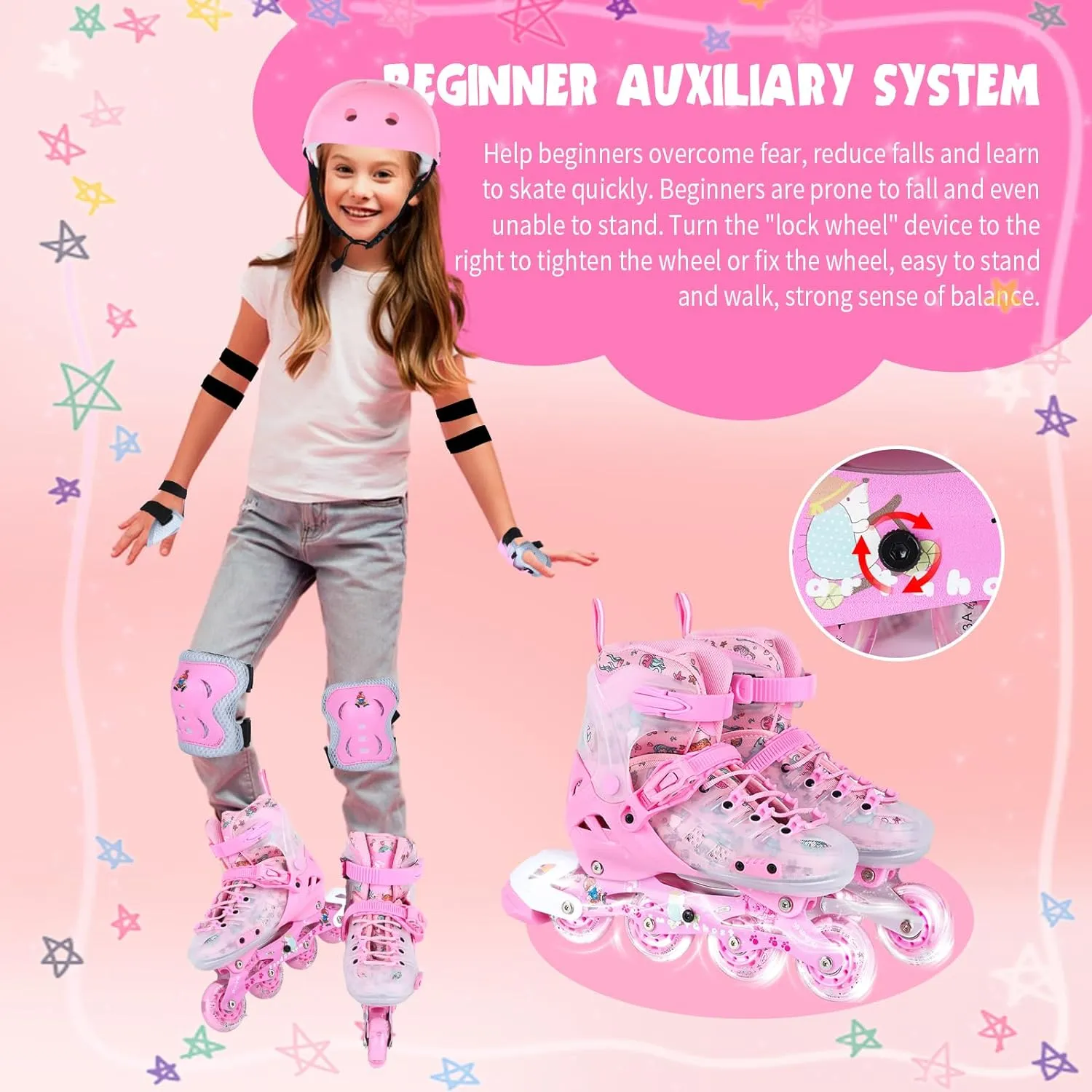 Inline Skates, Adjustable Children Inline Skates with Light up Wheels for Kids, Girls, Boys, Teens, Beginner & Advance | with Protective Gears and Carry Bag