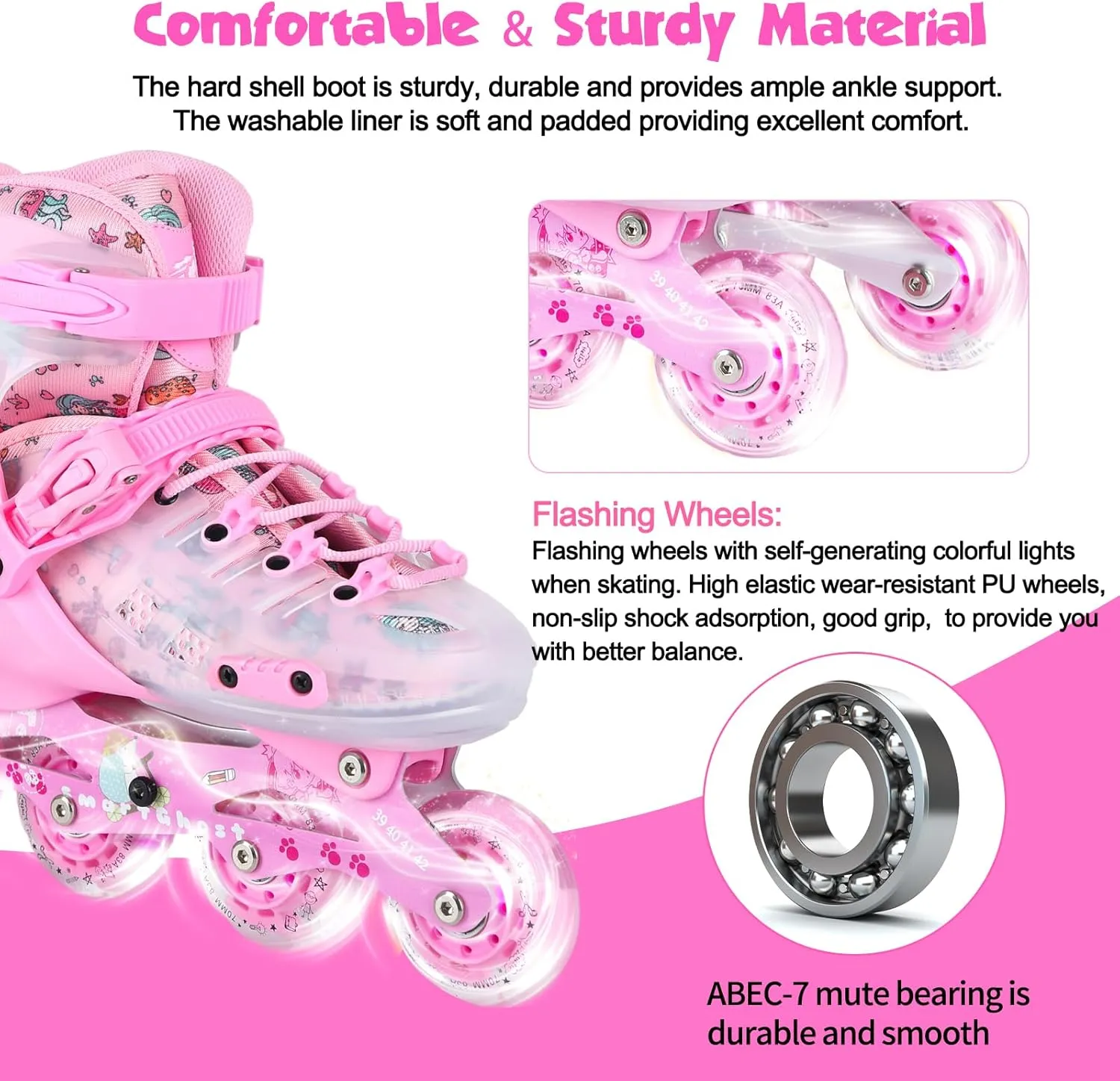 Inline Skates, Adjustable Children Inline Skates with Light up Wheels for Kids, Girls, Boys, Teens, Beginner & Advance | with Protective Gears and Carry Bag