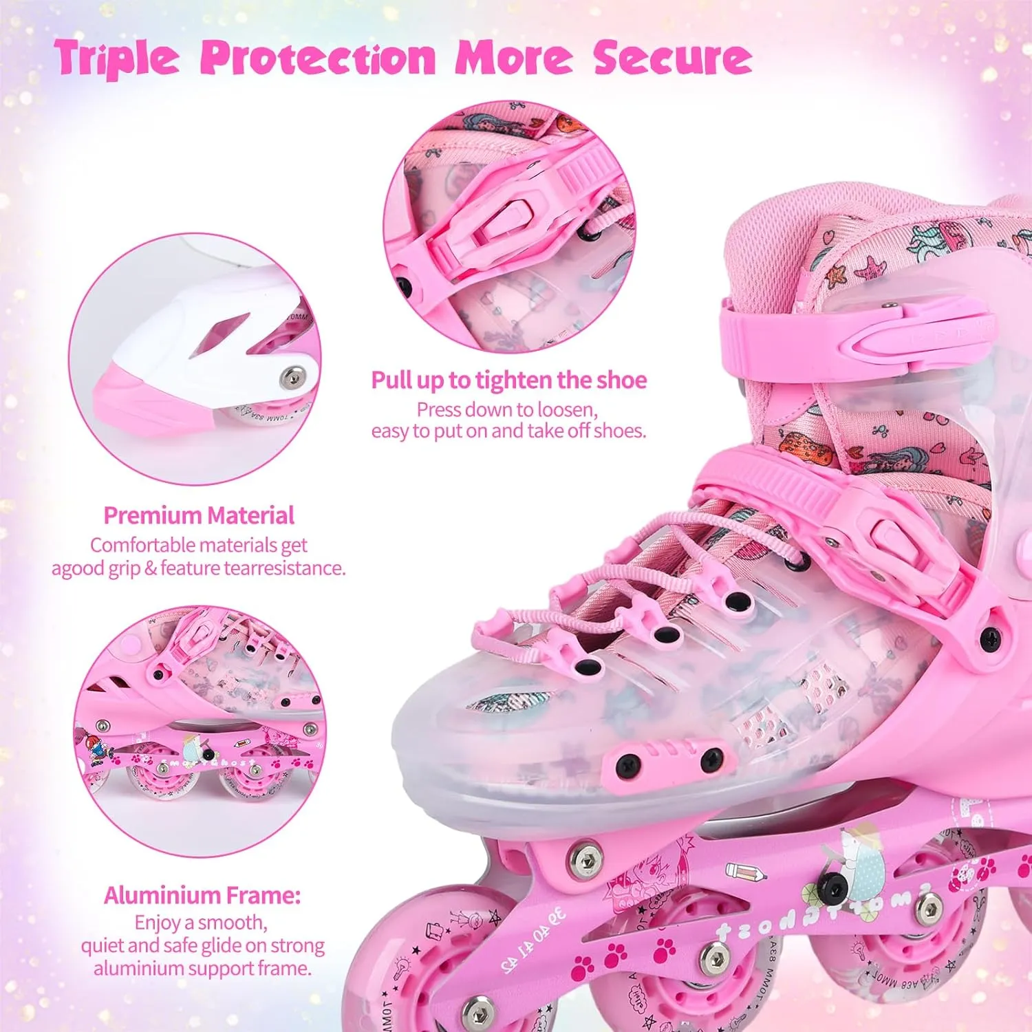 Inline Skates, Adjustable Children Inline Skates with Light up Wheels for Kids, Girls, Boys, Teens, Beginner & Advance | with Protective Gears and Carry Bag
