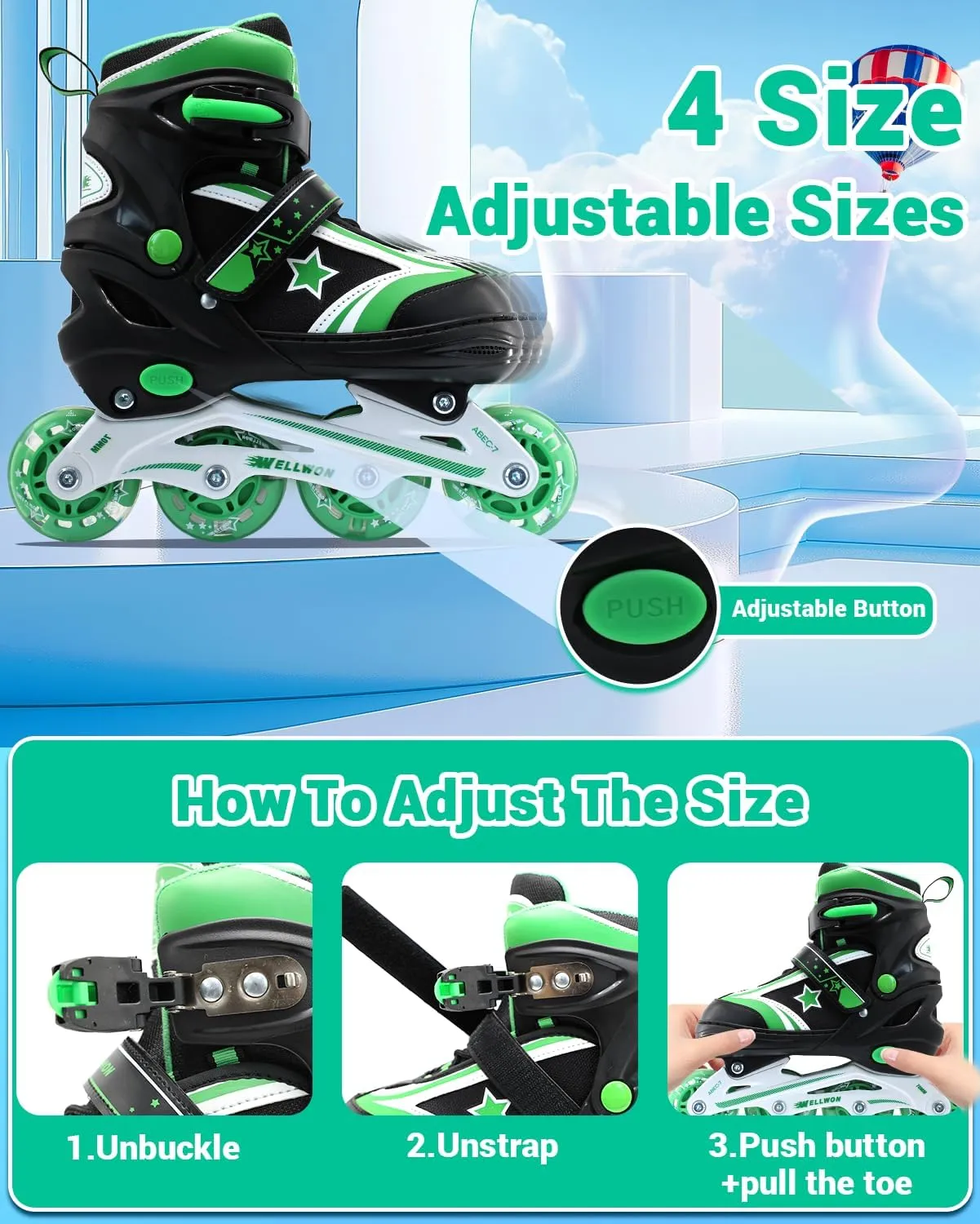 Inline Skates for Boys Girls, Adjustable Kids Roller Skates for Beginner