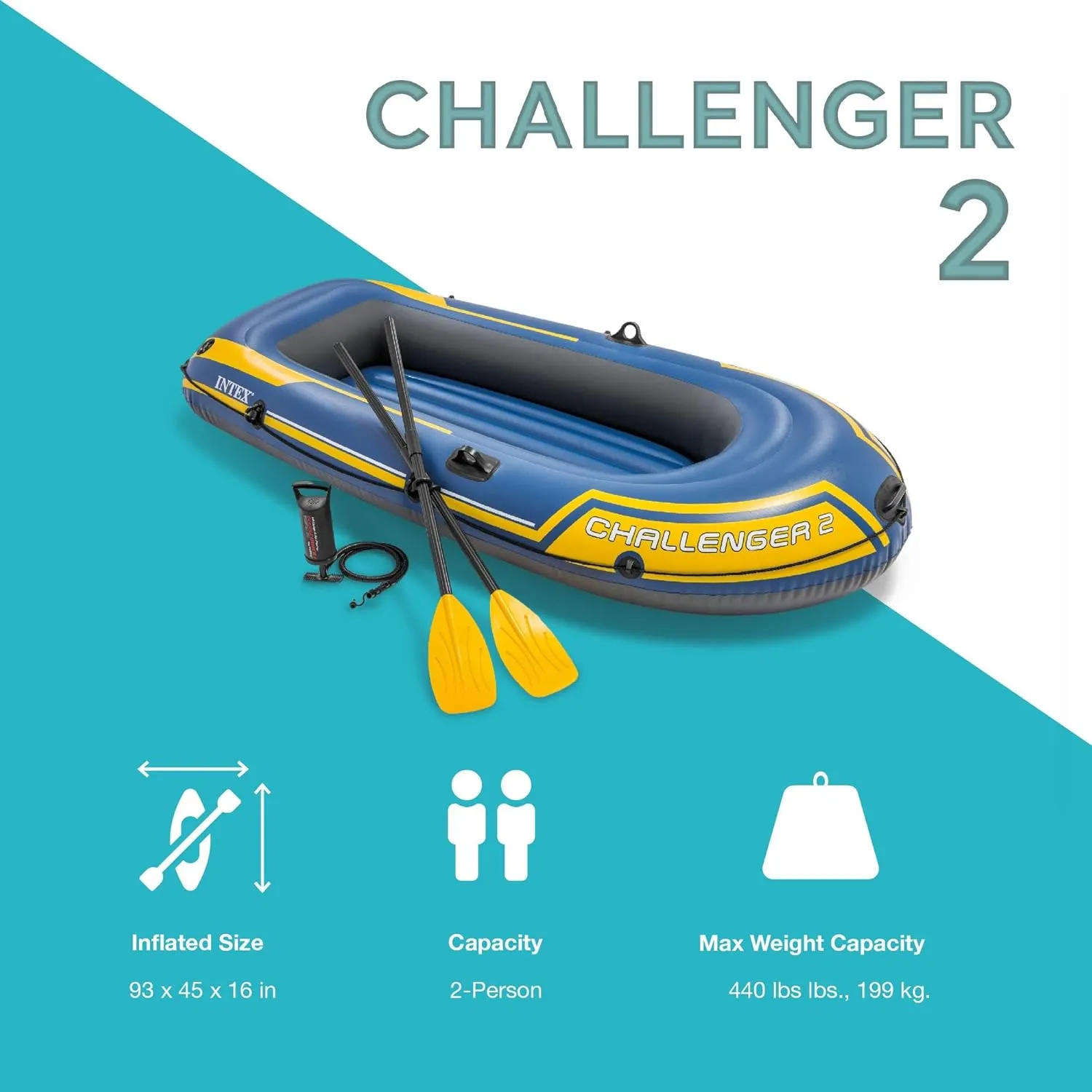 INTEX Challenger Inflatable Boat Series: Includes Deluxe Boat Oars and High-Output Pump  SuperStrong PVC  Triple Air Chambers  Welded Oar Locks  Heavy Duty Grab Handle