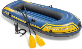 INTEX Challenger Inflatable Boat Series: Includes Deluxe Boat Oars and High-Output Pump  SuperStrong PVC  Triple Air Chambers  Welded Oar Locks  Heavy Duty Grab Handle