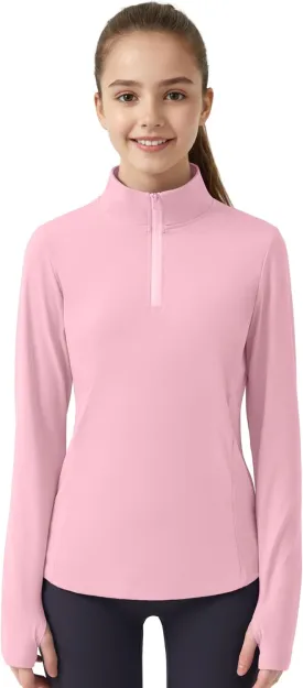 JOCMIC Girls Long Sleeve Shirts Athletic Equestrian Horse Riding Shirt with Pockets Thumhole Half Zip Workout Jacket for Golf