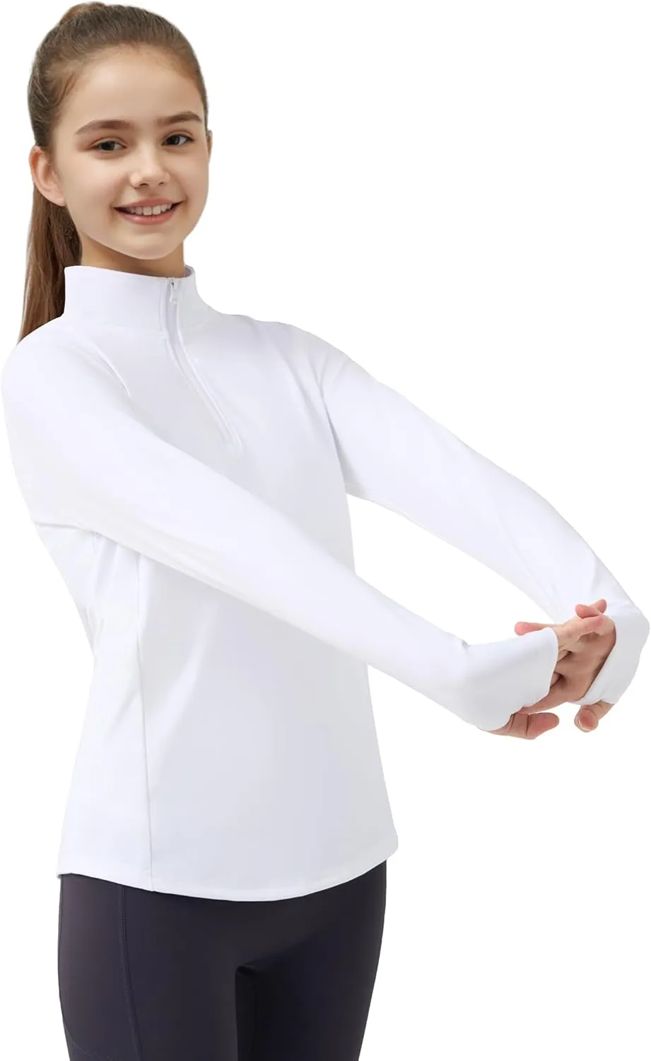 JOCMIC Girls Long Sleeve Shirts Athletic Equestrian Horse Riding Shirt with Pockets Thumhole Half Zip Workout Jacket for Golf
