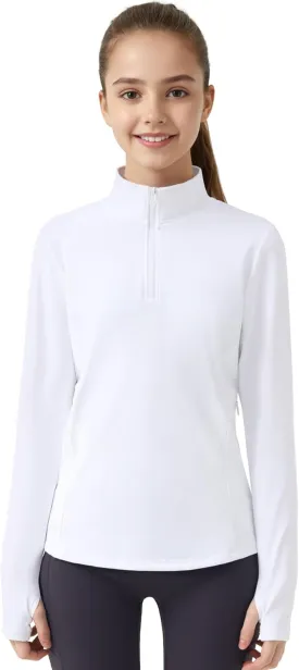 JOCMIC Girls Long Sleeve Shirts Athletic Equestrian Horse Riding Shirt with Pockets Thumhole Half Zip Workout Jacket for Golf