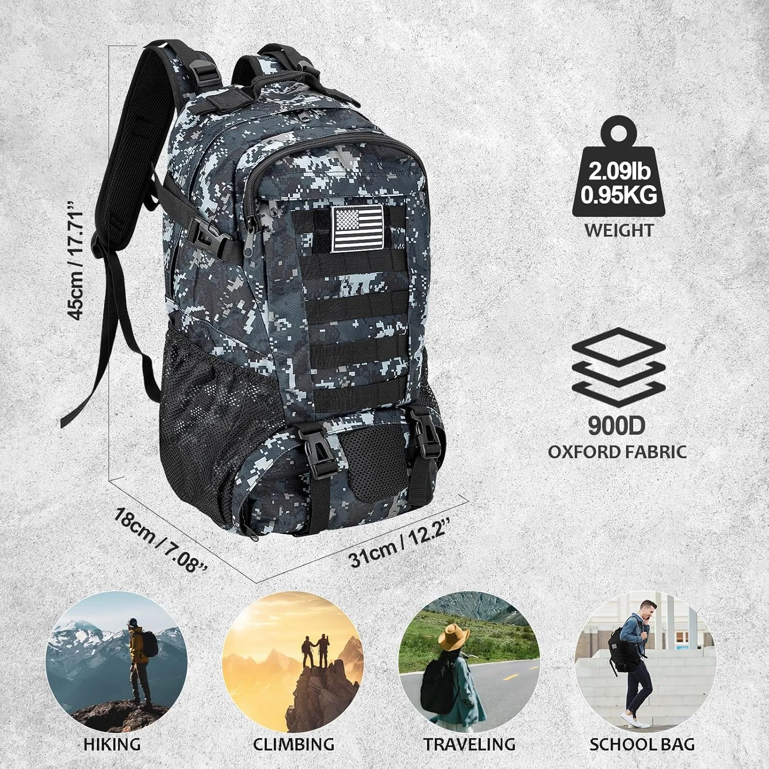 Jueachy Tactical Backpack for Men Hiking Day Pack Molle Military Rucksack Waterproof 30L EDC Bag with USA Flag Patch