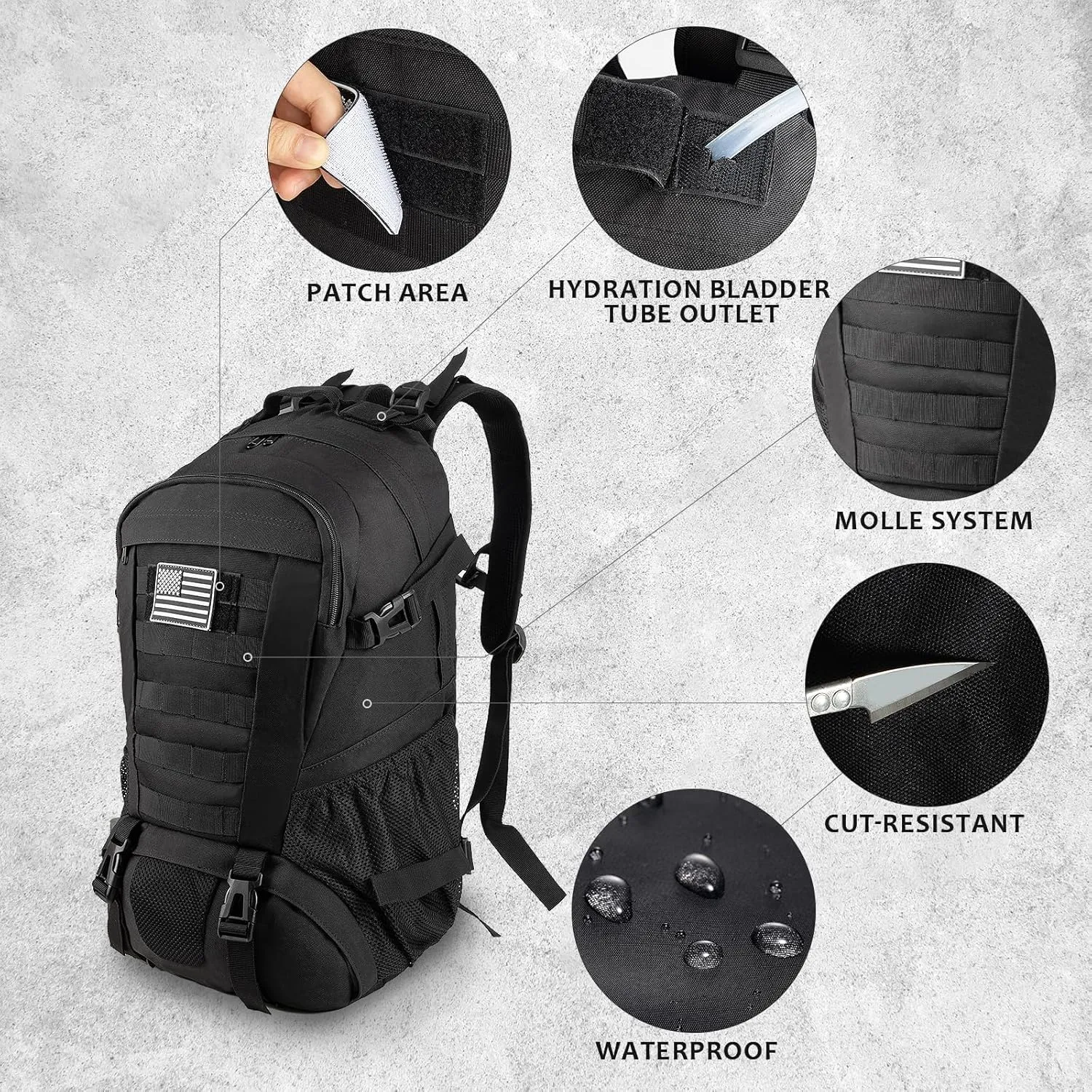 Jueachy Tactical Backpack for Men Hiking Day Pack Molle Military Rucksack Waterproof 30L EDC Bag with USA Flag Patch