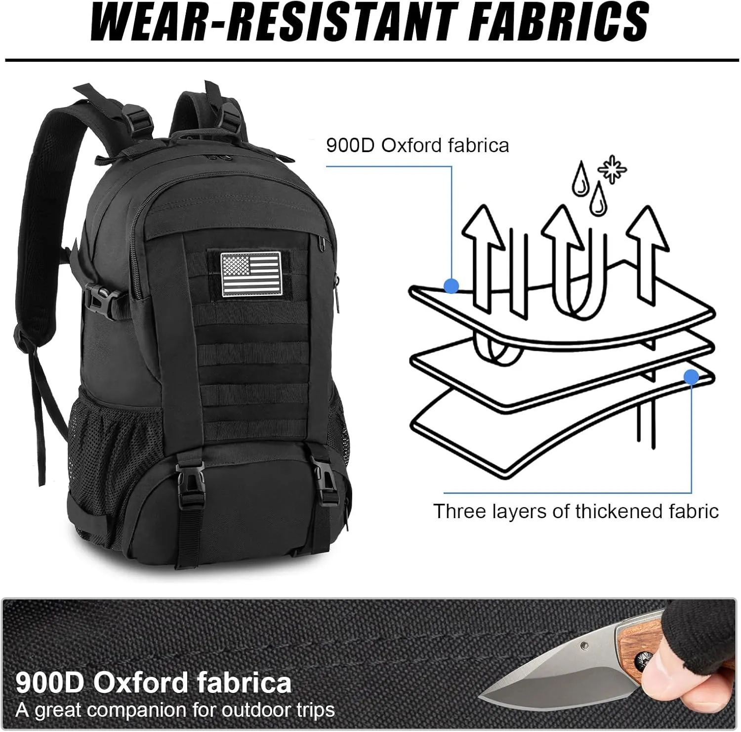 Jueachy Tactical Backpack for Men Hiking Day Pack Molle Military Rucksack Waterproof 30L EDC Bag with USA Flag Patch