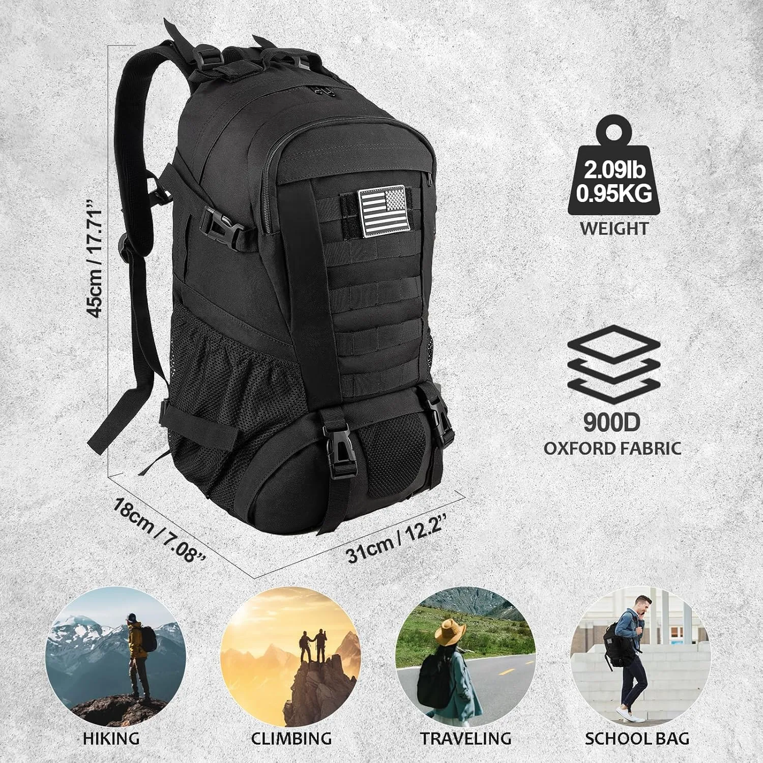 Jueachy Tactical Backpack for Men Hiking Day Pack Molle Military Rucksack Waterproof 30L EDC Bag with USA Flag Patch