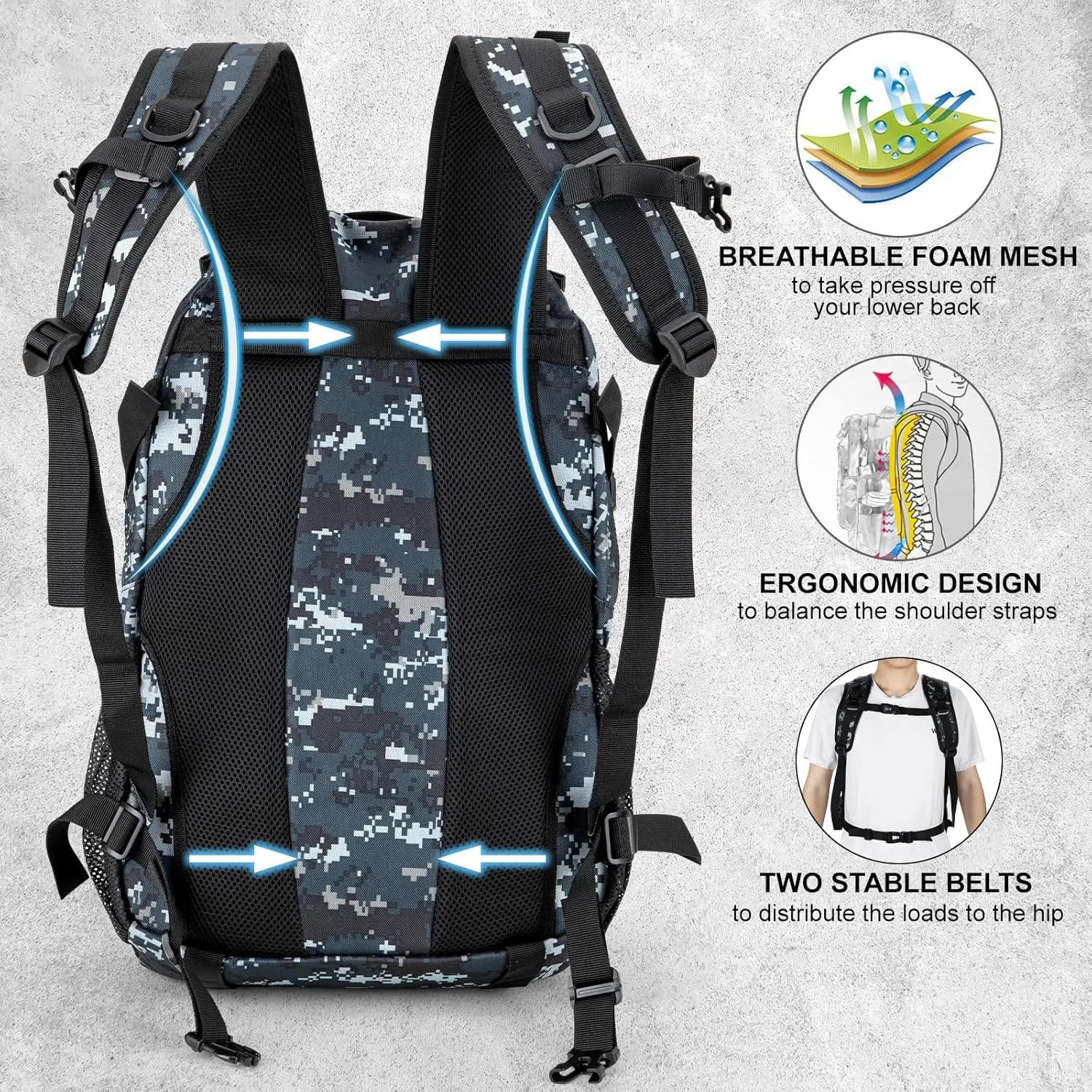 Jueachy Tactical Backpack for Men Hiking Day Pack Molle Military Rucksack Waterproof 30L EDC Bag with USA Flag Patch