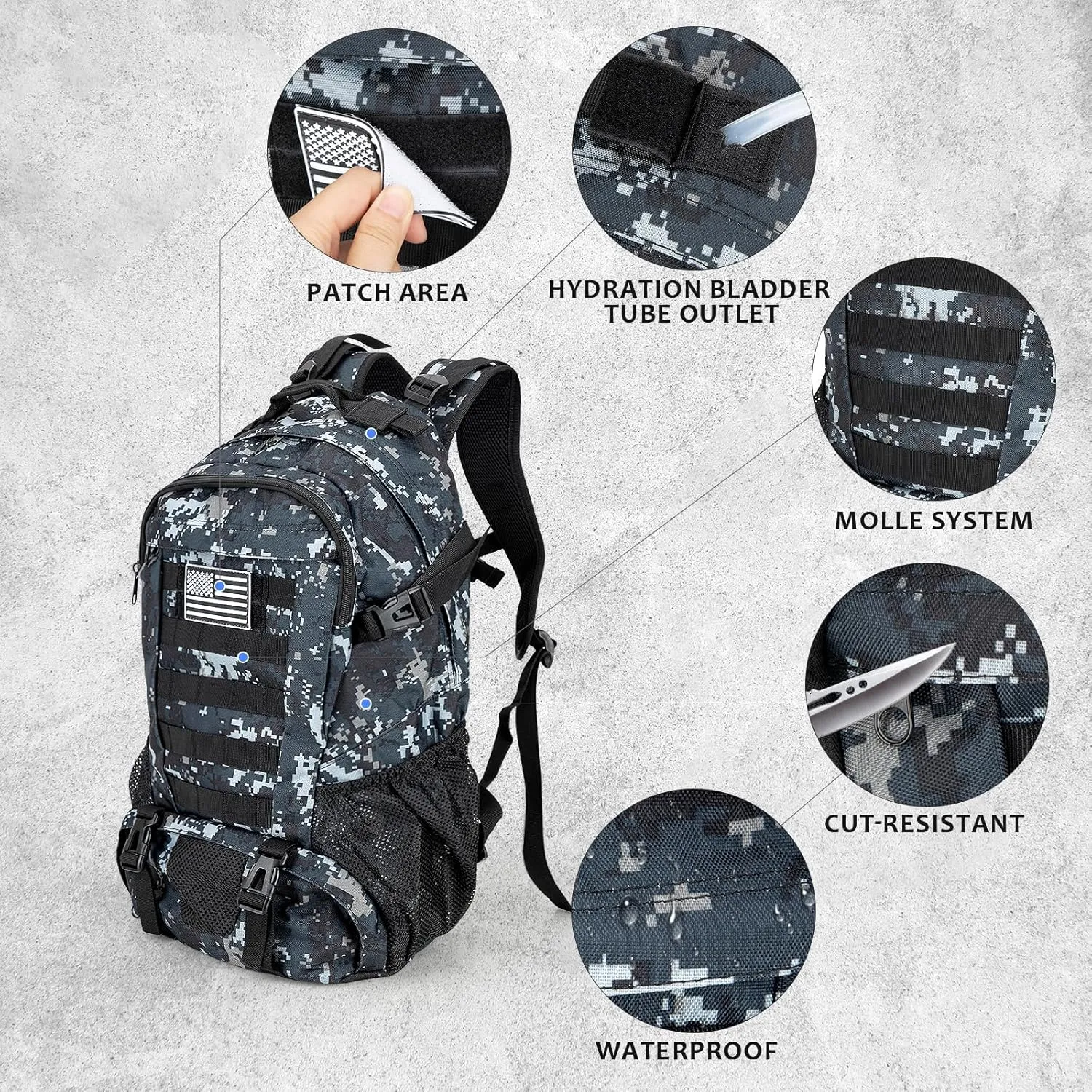 Jueachy Tactical Backpack for Men Hiking Day Pack Molle Military Rucksack Waterproof 30L EDC Bag with USA Flag Patch