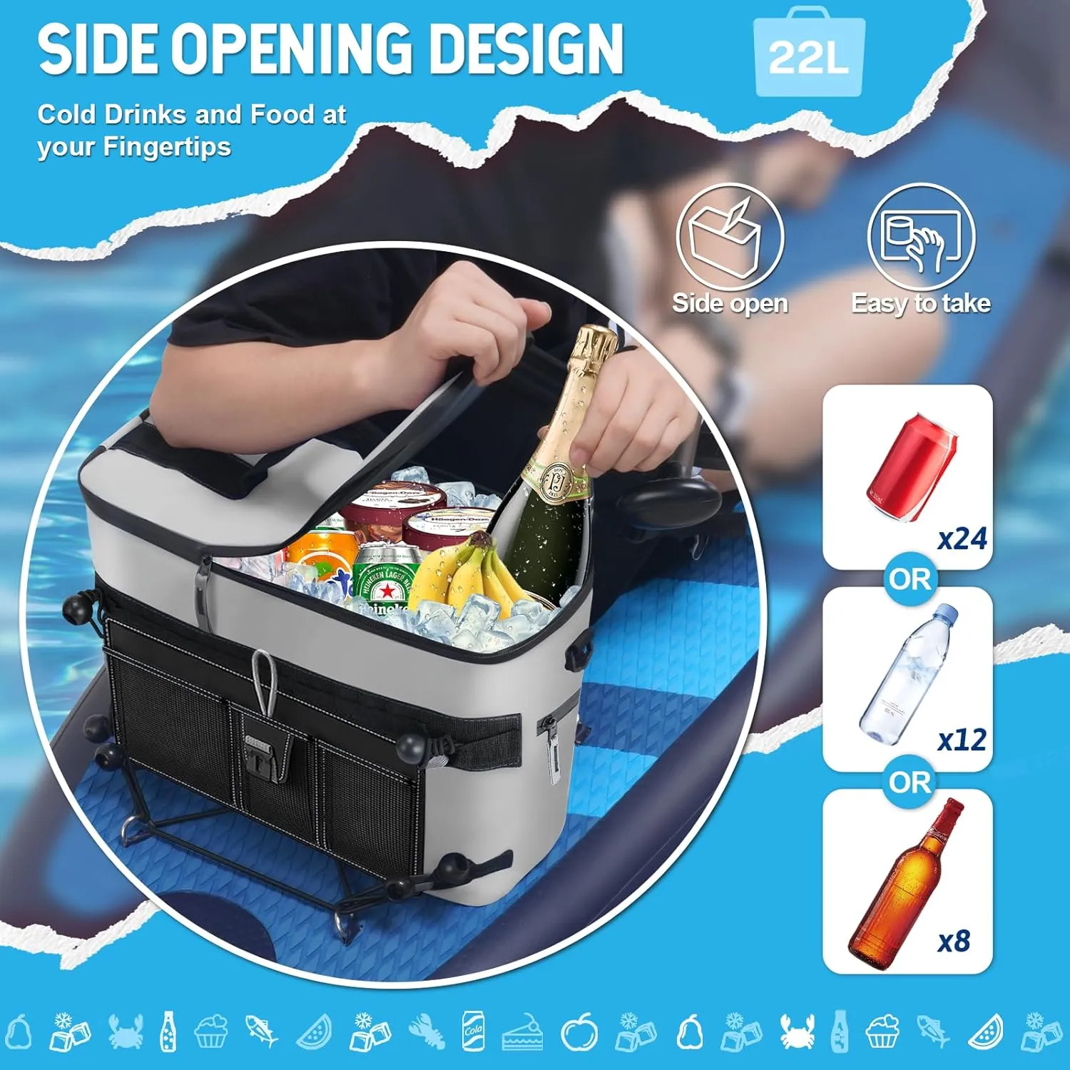 Kayak Cooler, Waterproof Kayak Seat Back Cooler for Kayaks-Chair Style Seats, Kayak Accessories Cooler Bag, Portable Ice Chest Cooler for Kayaking, Travel, Camping, Beach, Picnic (Military Green)