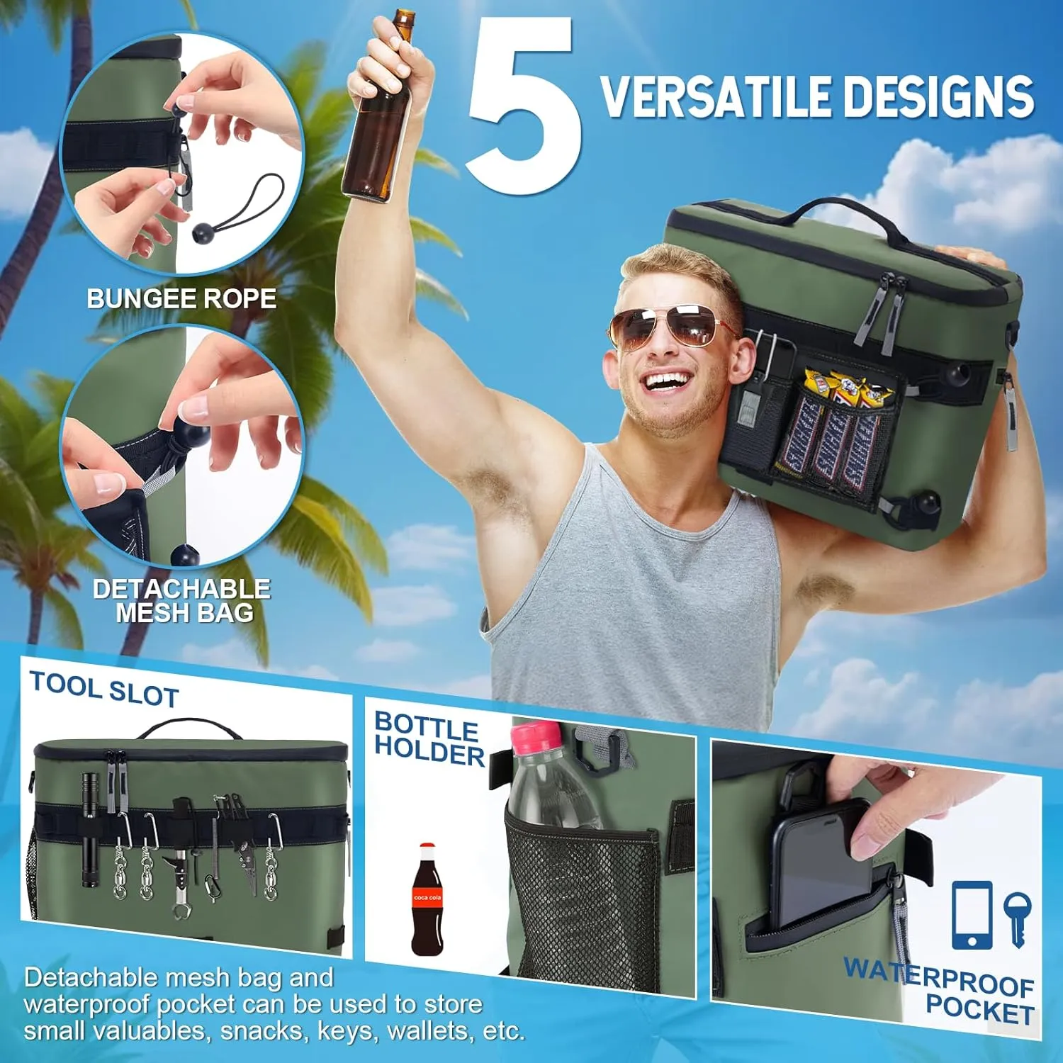 Kayak Cooler, Waterproof Kayak Seat Back Cooler for Kayaks-Chair Style Seats, Kayak Accessories Cooler Bag, Portable Ice Chest Cooler for Kayaking, Travel, Camping, Beach, Picnic (Military Green)