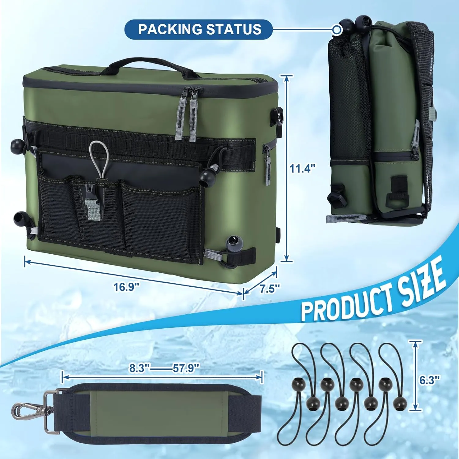 Kayak Cooler, Waterproof Kayak Seat Back Cooler for Kayaks-Chair Style Seats, Kayak Accessories Cooler Bag, Portable Ice Chest Cooler for Kayaking, Travel, Camping, Beach, Picnic (Military Green)