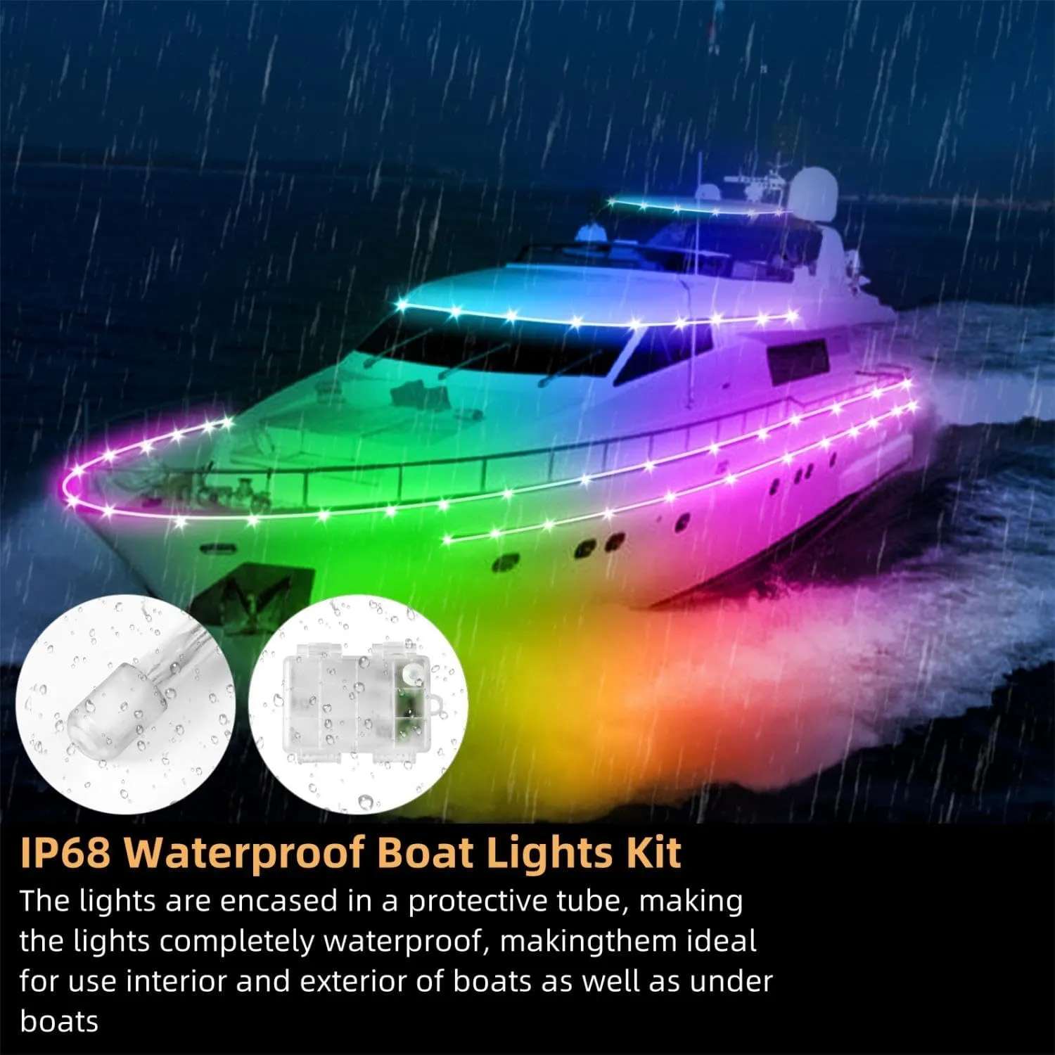 Kayak Paddle Board Lights Kit, IP68 Waterproof Dream Color SUP Glow Lights with Remote, Battery Powered Kayak Lighting for Night Kayaking SUP Canoes, Marine Boat Pontoon Light (22FT)