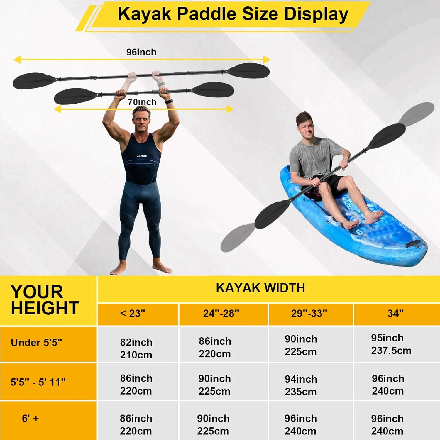 Kayak Paddle for Adults,70 to 95in Paddle Board Paddles Telescopic Frosted Pipe Shaft Kayaking Boating Canoeing with 1 Free Paddle Leash Double Oar Float Paddle Sturdy Durable