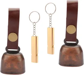 kcrygogo Loud Bear Bells with Leather Button Strap and Emergency Whistle for Survival, Hiking, Biking, Fishing, Climbing2sets
