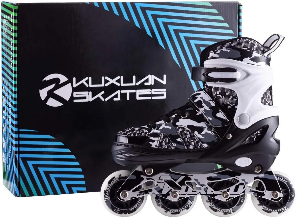 Kuxuan Boys Adjustable Inline Skates with Light up Wheels, Fun Illuminating Skates for Kids Girls Youth