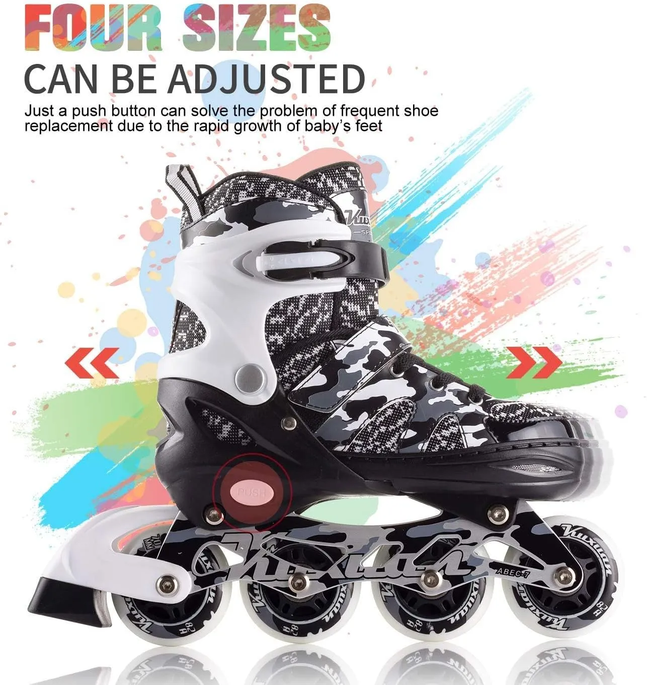 Kuxuan Boys Adjustable Inline Skates with Light up Wheels, Fun Illuminating Skates for Kids Girls Youth