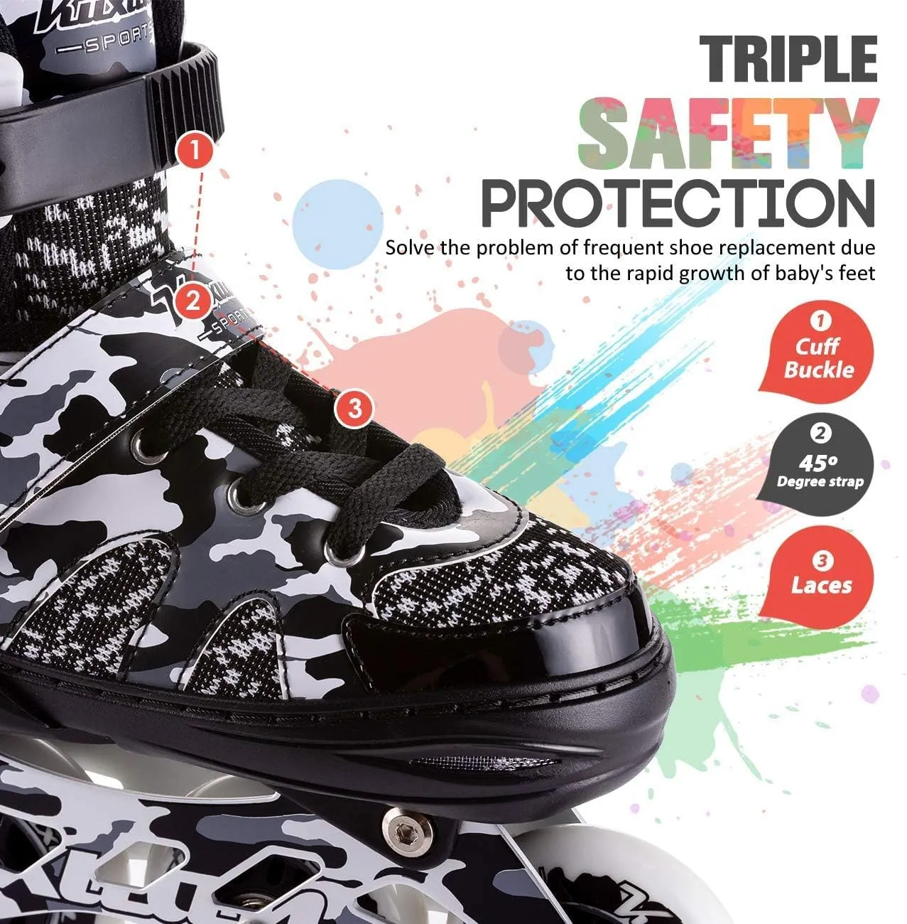 Kuxuan Boys Adjustable Inline Skates with Light up Wheels, Fun Illuminating Skates for Kids Girls Youth