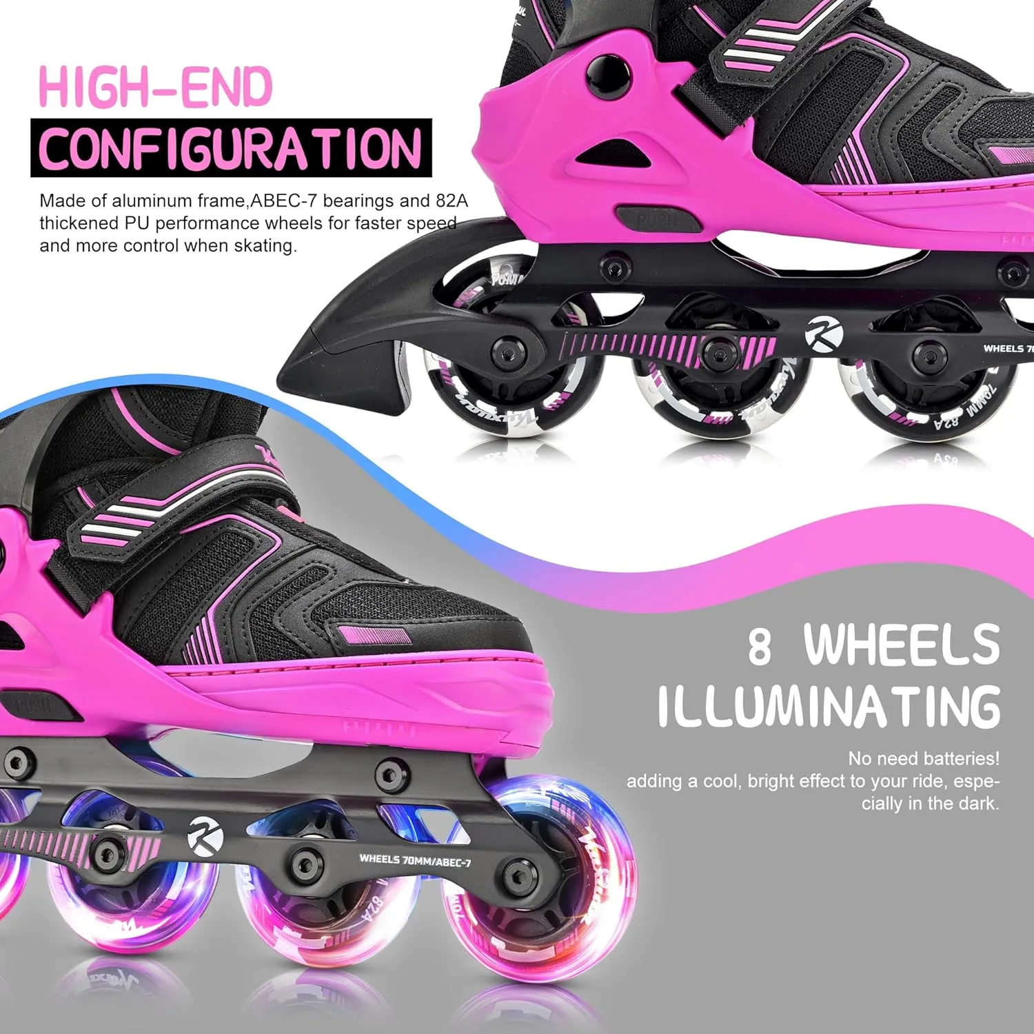 Kuxuan Skates Adjustable Inline Skates for Boys Girls, Kids Roller Skates Ages 4-12 with Light Up Wheels, Teen Skates for Beginner Women