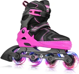 Kuxuan Skates Adjustable Inline Skates for Boys Girls, Kids Roller Skates Ages 4-12 with Light Up Wheels, Teen Skates for Beginner Women