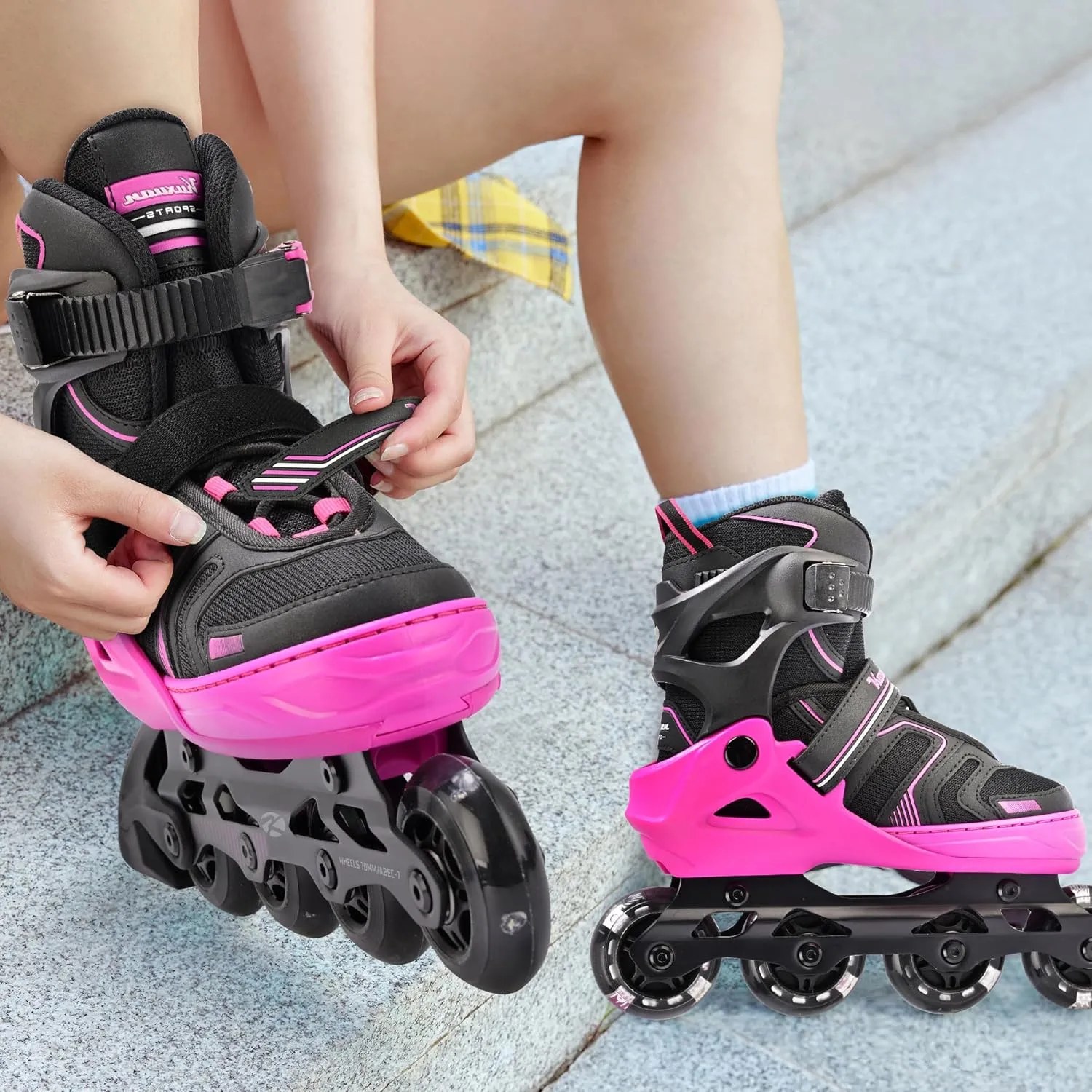 Kuxuan Skates Adjustable Inline Skates for Boys Girls, Kids Roller Skates Ages 4-12 with Light Up Wheels, Teen Skates for Beginner Women