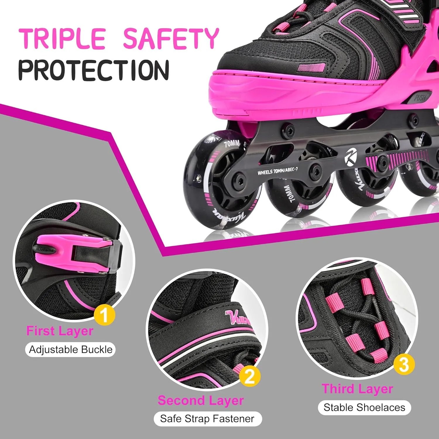 Kuxuan Skates Adjustable Inline Skates for Boys Girls, Kids Roller Skates Ages 4-12 with Light Up Wheels, Teen Skates for Beginner Women