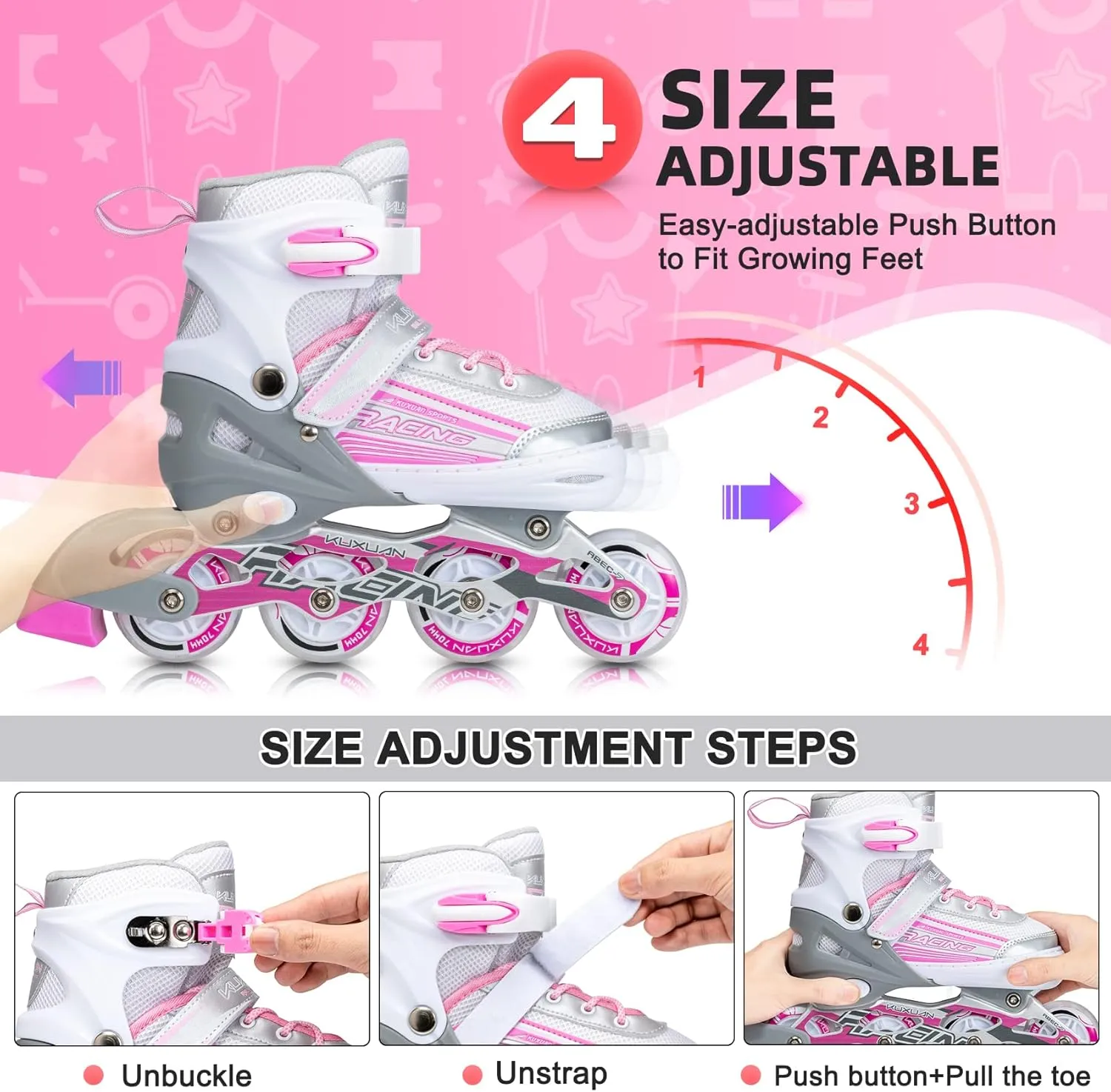 Kuxuan Skates Inline Skates Adjustable for Kids,Girls Skates with All Wheels Light up,Fun Illuminating for Girls and Ladies
