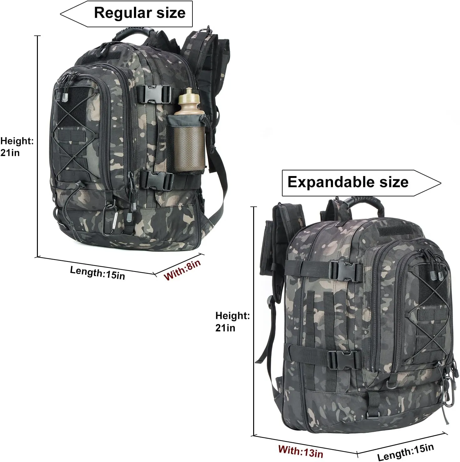 Large Tactical Backpack for Men Military Backpack with DIY System for Travel, Work,Camping,Hunting,Hiking,Sports (Night Camo)