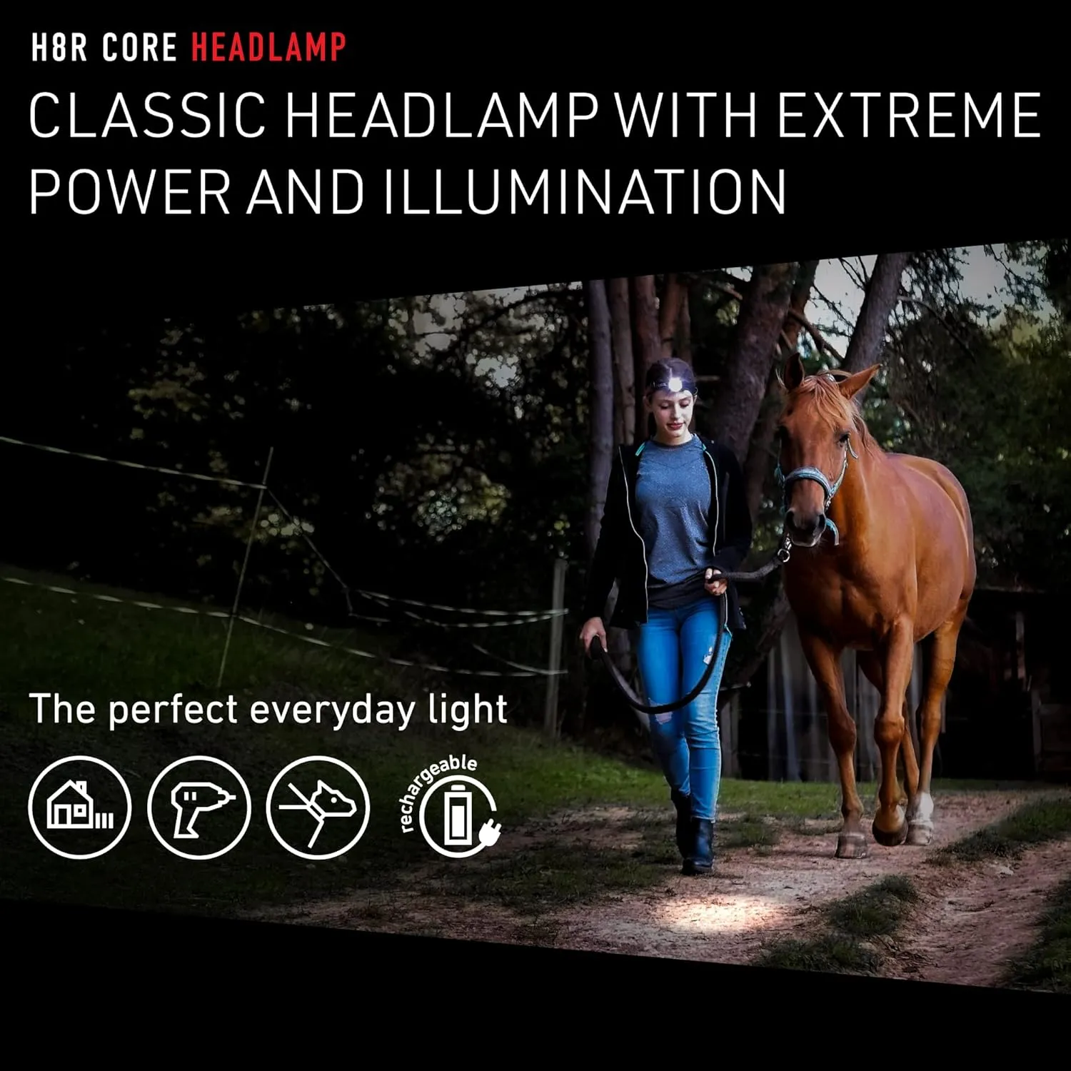 Ledlenser, H8R Lightweight Multipurpose Rechargeable Headlamp, High Power LED, 600 Lumens, Hands-Free Light for Everyday, Work, Home, Outdoor, Camping, Black