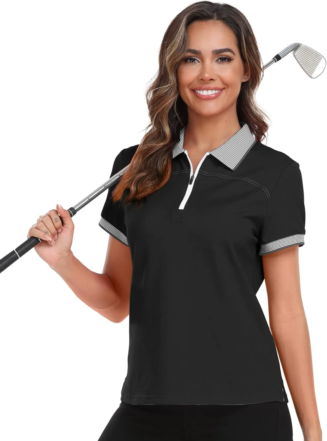 Little Beauty Women's Zipper Golf Polo Shirts Short Sleeve Athletic Shirt with Collar Moisture Wicking