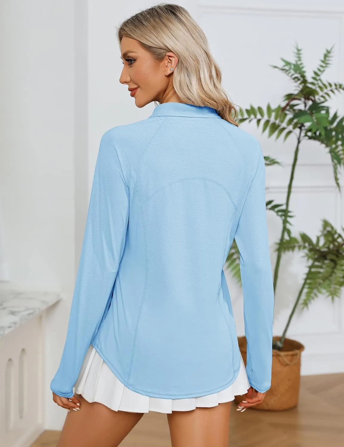 LOMON Women Long Sleeve Shirts Sun Protection 1/4 Zip Summer Quick Dry Hiking Shirts Quarter Zip Pullover for Women