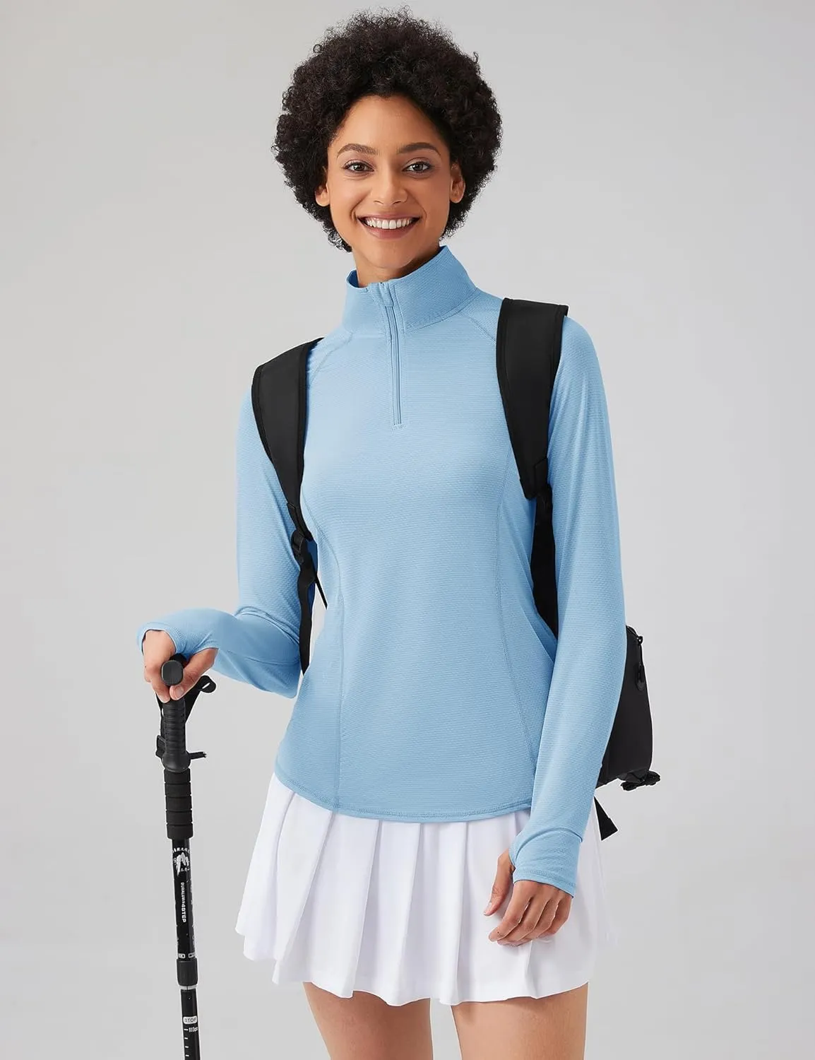 LOMON Women Long Sleeve Shirts Sun Protection 1/4 Zip Summer Quick Dry Hiking Shirts Quarter Zip Pullover for Women