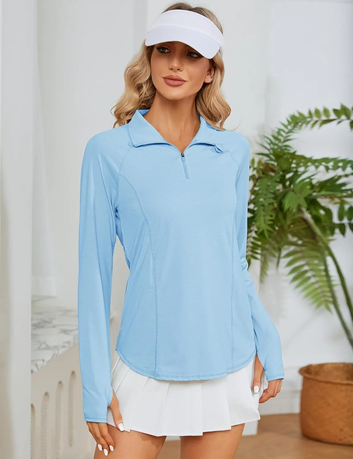 LOMON Women Long Sleeve Shirts Sun Protection 1/4 Zip Summer Quick Dry Hiking Shirts Quarter Zip Pullover for Women