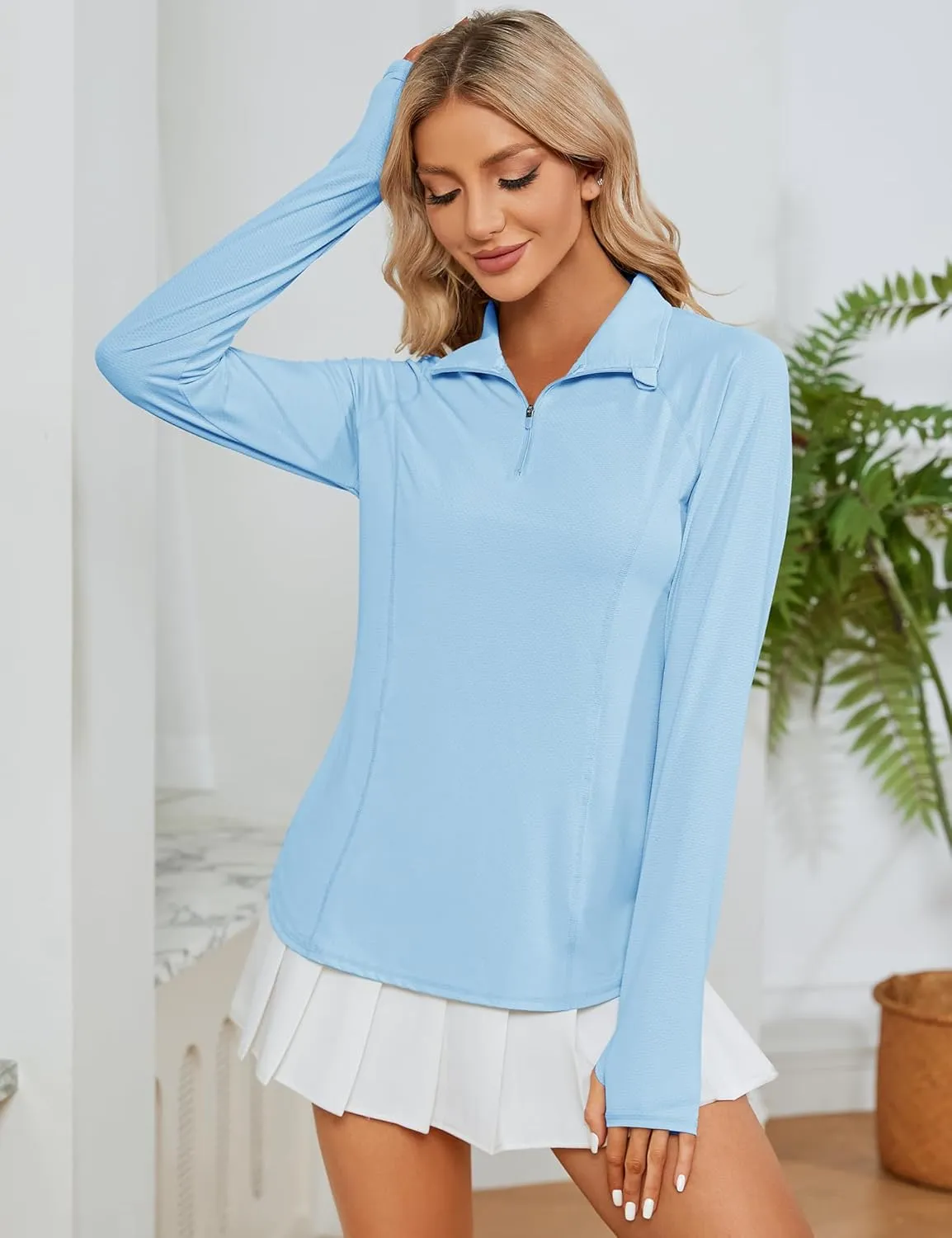 LOMON Women Long Sleeve Shirts Sun Protection 1/4 Zip Summer Quick Dry Hiking Shirts Quarter Zip Pullover for Women