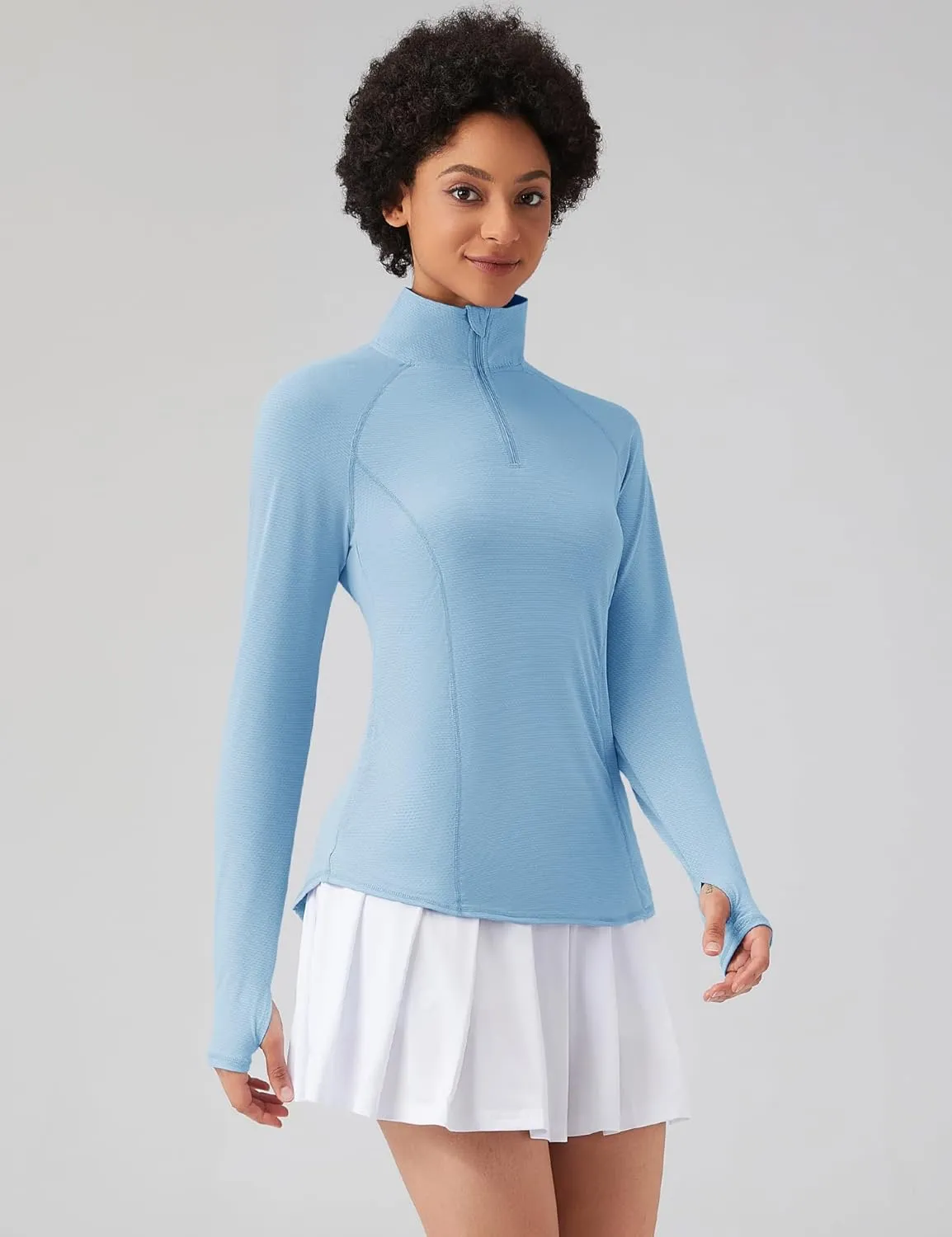LOMON Women Long Sleeve Shirts Sun Protection 1/4 Zip Summer Quick Dry Hiking Shirts Quarter Zip Pullover for Women