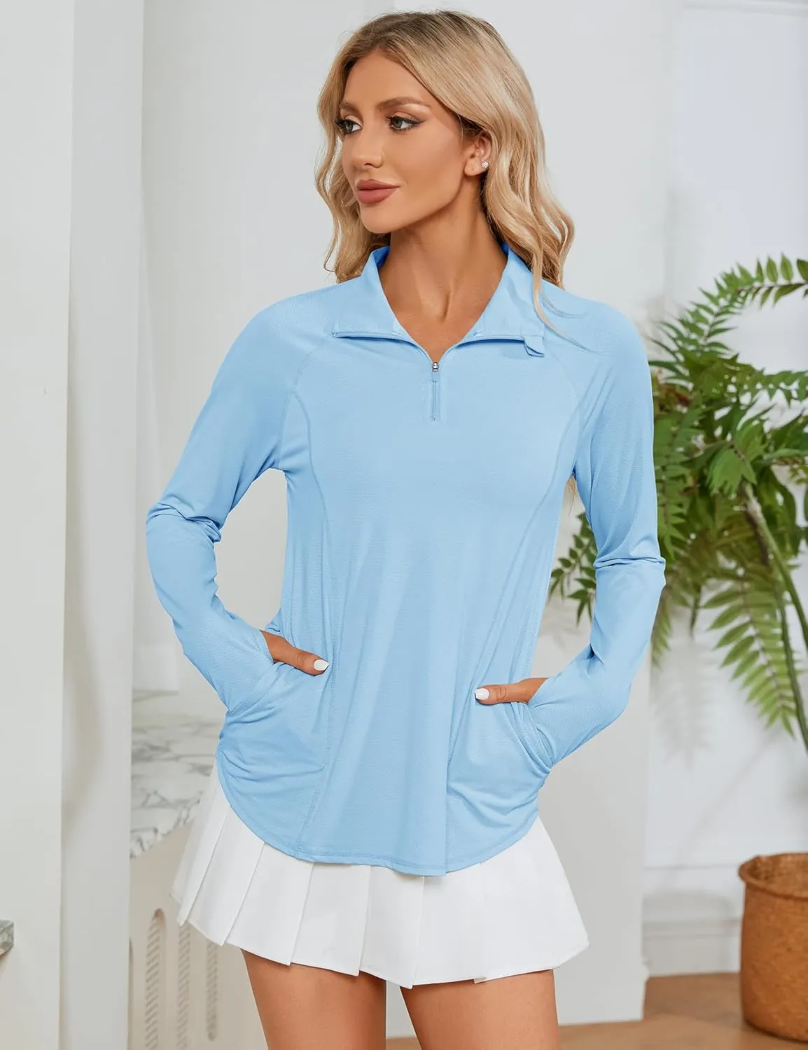 LOMON Women Long Sleeve Shirts Sun Protection 1/4 Zip Summer Quick Dry Hiking Shirts Quarter Zip Pullover for Women