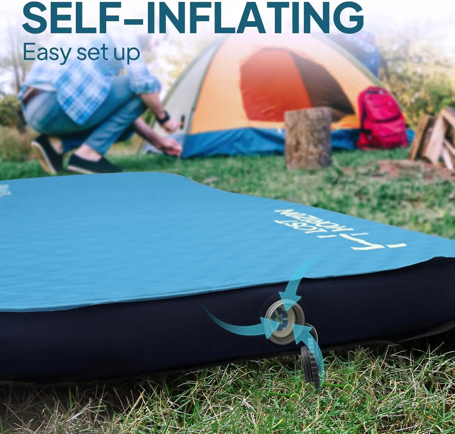 LOSTHORIZON Air & Foam Camping Mattress, Self-Inflating Sleeping Pad, 4.5" Thick, with Air Pump, Cot