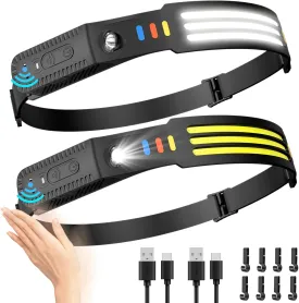 Lsnisni Headlamp Rechargeable 2Pack, 230Wide Beam Head Lamp LED, Head Flashlight with Motion Sensor, 5 Mode Head Lights for Forehead, Waterproof Headlamps for Adults Hiking Camping Gear