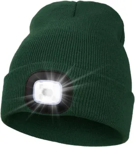 MELASA Unisex Hat with Light, USB Rechargeable Hands Free Headlamp LED Beanie, Winter Gifts for Men Dad Father Husband Him