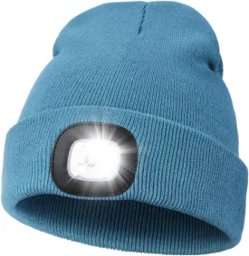 MELASA Unisex Hat with Light, USB Rechargeable Hands Free Headlamp LED Beanie, Winter Gifts for Men Dad Father Husband Him