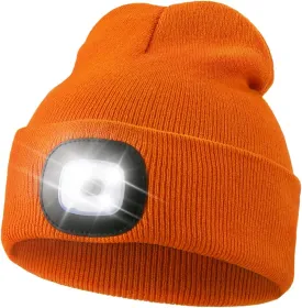MELASA Unisex Hat with Light, USB Rechargeable Hands Free Headlamp LED Beanie, Winter Gifts for Men Dad Father Husband Him